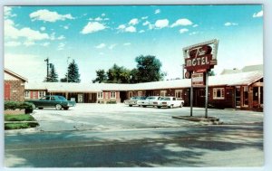 SHERIDAN, Wyoming WY ~ Roadside ROCK TRIM MOTEL c1960s Cars Postcard