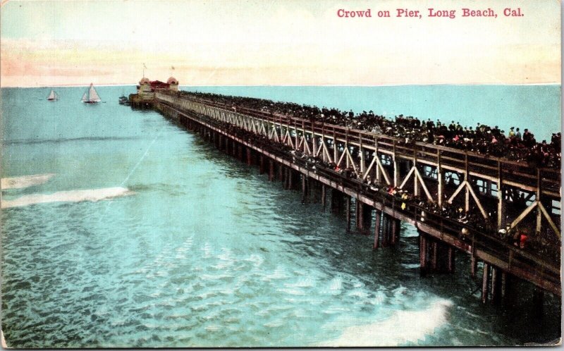 Crowd Pier Long Beach California CA Antique Postcard UNP Unused DB 