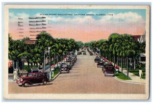 1938 Ocean Shore Boulevard Cars Trees Daytona Beach Florida FL Vintage Postcard 