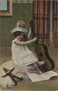 Children Postcard - Young Girl Holding a Guitar RS34522