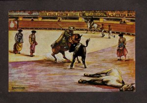 Mexico Bull Fighting Artist Signed Painting Salvador Carreño Bull Fighting