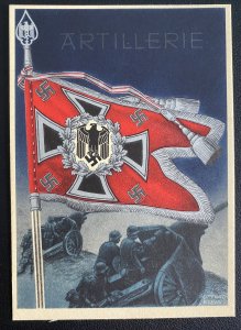 Mint WW 2 Germany Color Picture Postcard Our Wehrmacht Artillery flag