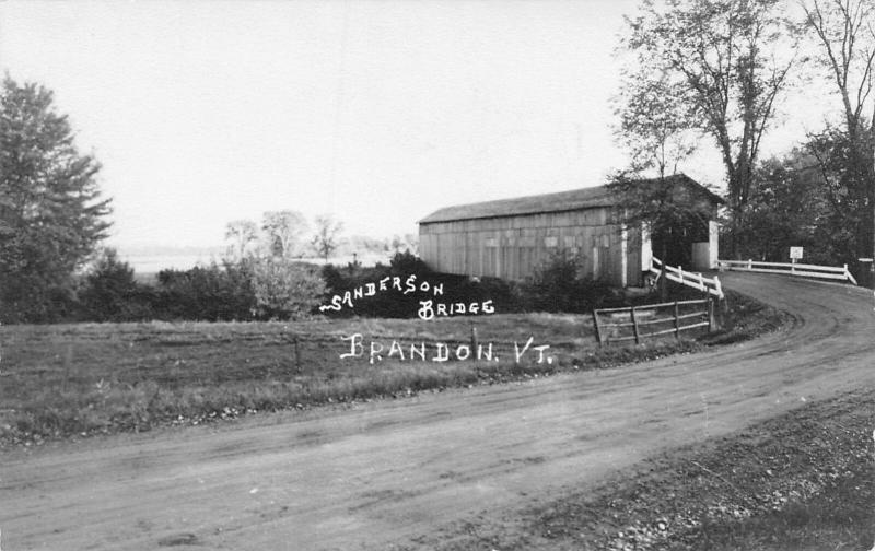 Brandon Vermont~Sanderson Covered Bridge~Pearl Street~b1840e~1940s RPPC 