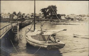 Searsport ME Pier & Sailboat c1910 Real Photo Postcard