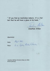 Jonathan Aitken Politics Hand Signed Quotation Autograph