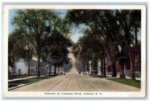 c1910's Genesee St. Looking West Cars Tree-lined Auburn New York NY Postcard 