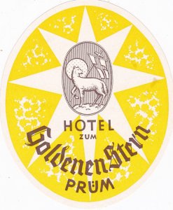 Germany Pruem Hotel Zum Goldenen Stern Vintage Luggage Label sk2316