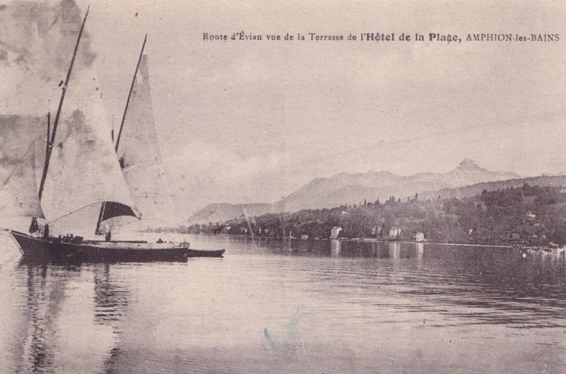 Sailing Ships at Amphion Hotel De La Plage Old French Postcard