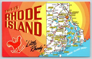 State Maps~This Is Rhode Island~Ashaway~Clayville~Woonsocket~Vintage Postcard