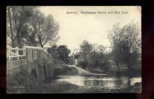 TQ3695 - Martlesham Brook & The Red Lion Pub, c1913 - printed postcard