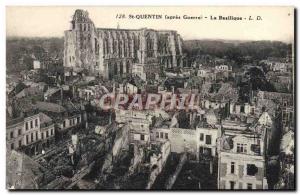 Old Postcard St Quentin Basilica Army