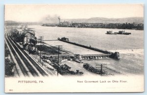 PITTSBURGH, PA ~ Railroad Tracks NEW GOVERNMENT LOCK Ohio River c1900s Postcard