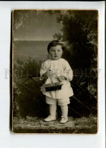 3113779 Cute RUSSIAN Boy w/ SHIP Toy Vintage REAL PHOTO