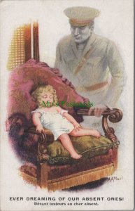 Military Postcard-Soldier and Daughter, Dreaming of Our Absent Ones Ref.RS32680