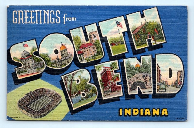 Postcard IN South Bend Large Letter Greetings Vintage Linen F19