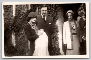 RPPC Dapper Man Classy Woman Baby Christening Real Photo Postcard J37