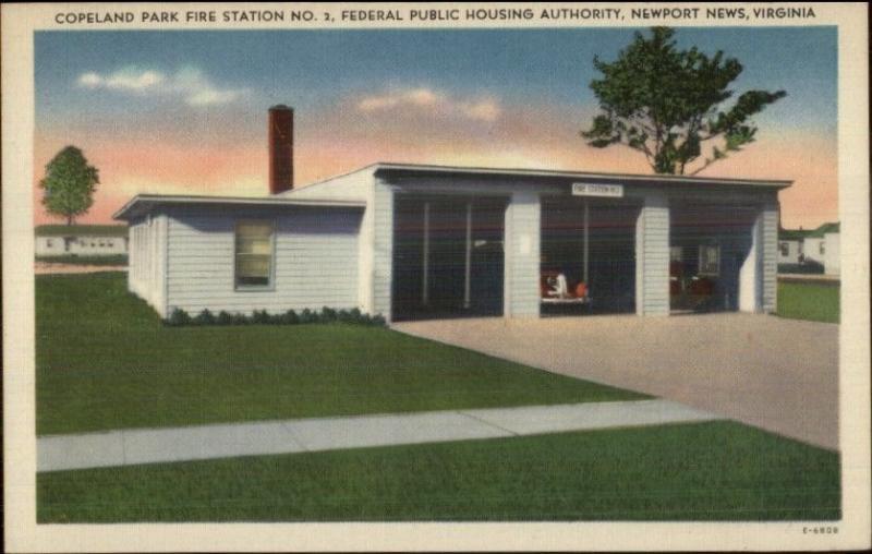 Newport News VA Copeland Park Fire Station #2 Linen Postcard EXC COND 