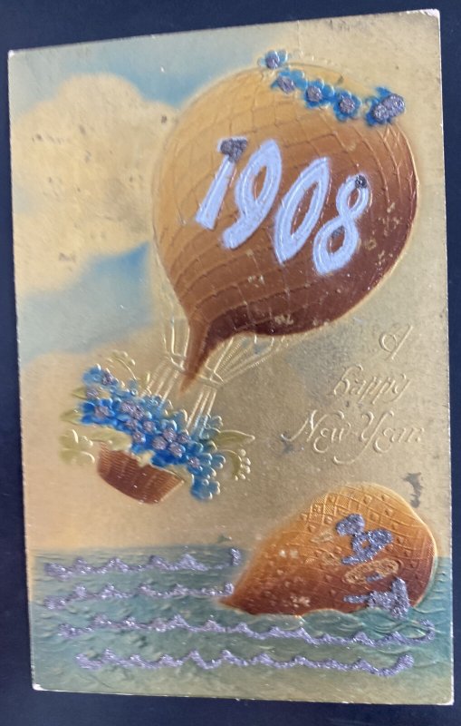 Mint England Picture Postcard Early Aviation Balloon New Year greetings 1908