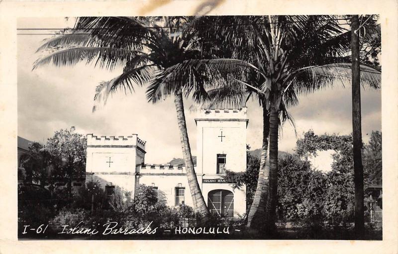 E37/ Honolulu Hawaii Real Photo RPPC Postcard c1940s Iolani Barracks Military 