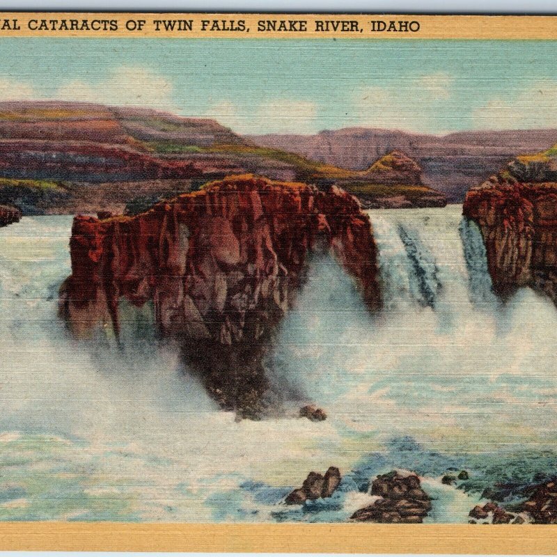 1934 Twin Falls ID Cataracts Waterfall Snake River CE Bisbee Teich Linen PC A253