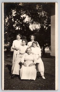 RPPC Five Lovely Edwardian Women Seated In Yard c1915 Real Photo Postcard P26