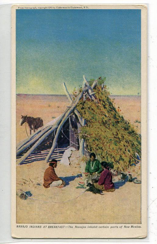 Navajo Indians Native American at Breakfast New Mexico 1905c postcard