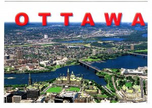 Large 5 X 7 inch, Aerial View, of Downtown Ottawa, Ontario, Gatineau, Quebec