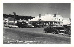 Boothbay Harbor ME Wharf Parking Lot Cars c1950s-60s Real Photo Postcard