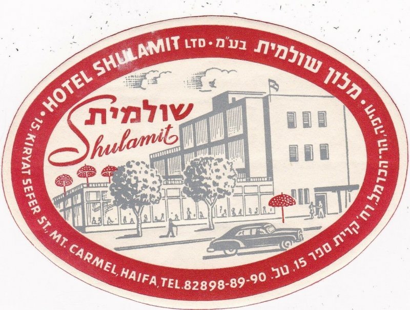 Israel Haifa Mount Carmel Hotel Shulamit Vintage Luggage Label sk2734