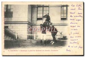 Old Postcard Saumur Horse Equestrian Dressage foot jumper at liberty Courbette