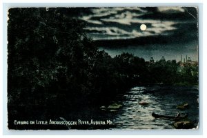 1928 Little Androscoggin River, Auburn, Maine ME Vintage Postcard 