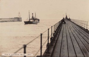 Blyth Northumberland England view of Pier and Lighthouse real photo pc BB2706
