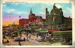 Beach Scene Atlantic City NJ New Jersey WB Postcard Cancel PM WOB Note Tichnor 
