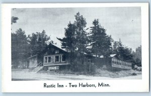 Two Harbors Minnesota Postcard Rustic Inn Exterior Building Trees 1940 Unposted