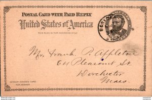 US Postal stationery 1c Boston to Worchester Mass