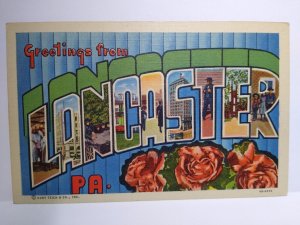 Lancaster Postcard Greeting From Pennsylvania Large Big Letter Linen Curt Teich