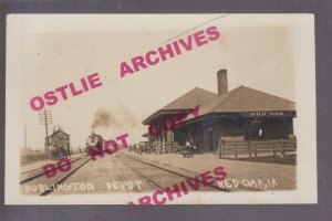 Red Oak IOWA RPPC c1910 DEPOT Train Station BURLINGTON RAILROAD C.B. & Q. RR