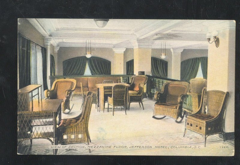 COLUMBIA SOUTH CAROLINA SC JEFFERSON HOTEL INTERIOR ADVERTISING POSTCARD