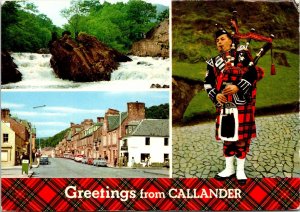 CONTINENTAL SIZE POSTCARD TRIPLE VIEWS GREETINGS FROM CALLANDER SCOTLAND UK