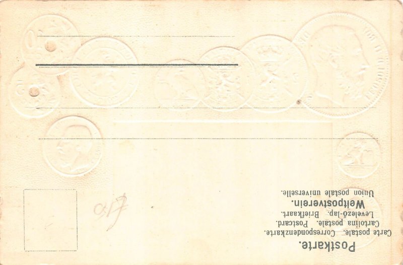 Belgium Flag Coins embossed coinage postcard C314