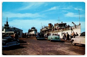 Vintage New Harbor Dock at Block Island, 1950's Ferry and Cars, RI  Postcard