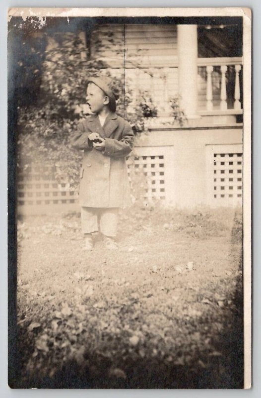 RPPC Adorable Little Orville Boy Funny Face In Yard c1910 Photo Postcard B48