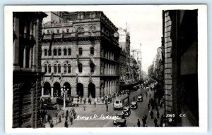 RPPC SYDNEY, Australia ~ GEORGE STREET Scene 1930s Cars & Trolley Postcard