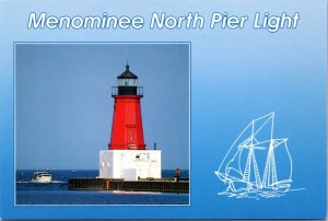 Postcard MI Lighthouse Menominee North Pier Light