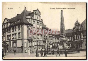 Old Postcard Mainz Neuer Brunnen mit Volksbank