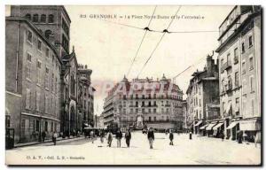 Old Postcard Grenoble Place Notre Dame and the centenary