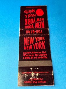 Vintage Matchbook Cover New York New York Food & Spirits Warren, Michigan MB163