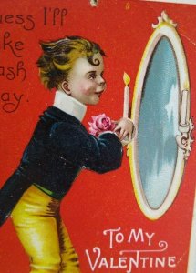 Valentines Day Postcard Unsigned Ellen Clapsaddle Vintage Germany Mirror Boy