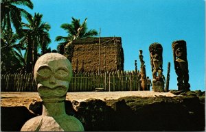 Vtg City Of Refuge Hoonaunau Ancient Tiki and Relics Hawaii HI Unused Postcard