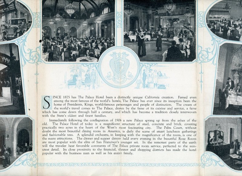 1920s Palace Hotel San Francisco California Art Deco Brochure #7E